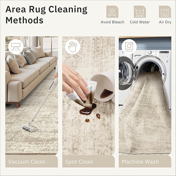 Soalmost Runner Rug 2x5 Washable Non-Slip Kitchen Runner Rugs for Bathroom Laundry Room Beige Vintage Floor Carpet Runners for Hallway Entryway