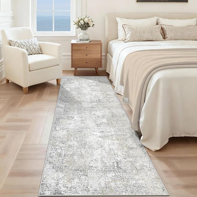 XLUEZ 2x7 Runner Rug for Hallway, Washable Modern Abstract Runner Rugs Neutral Soft Non Slip Kids Rug Stain Resistant Indoor Runners for Entryway Bedroom Kitchen Laundry Room(BeigeGrey, 2'x7')