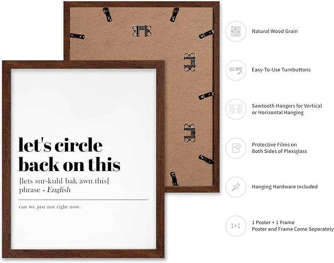 Poster Master Typography Poster - Retro Dictionary Print - Let's Circle Back on This Definition, Book Page, Funny - Gift for Colleague, Friend - Wall Decor for Home, Office, 11x14 Brown Framed