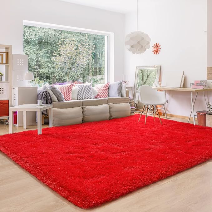 BENRON Fluffy Red Rugs for Living Room Bedroom 4x6, Soft Plush Fuzzy Shaggy Rugs for Kids Girls Boys Room Decor, Washable Indoor Floor Carpets