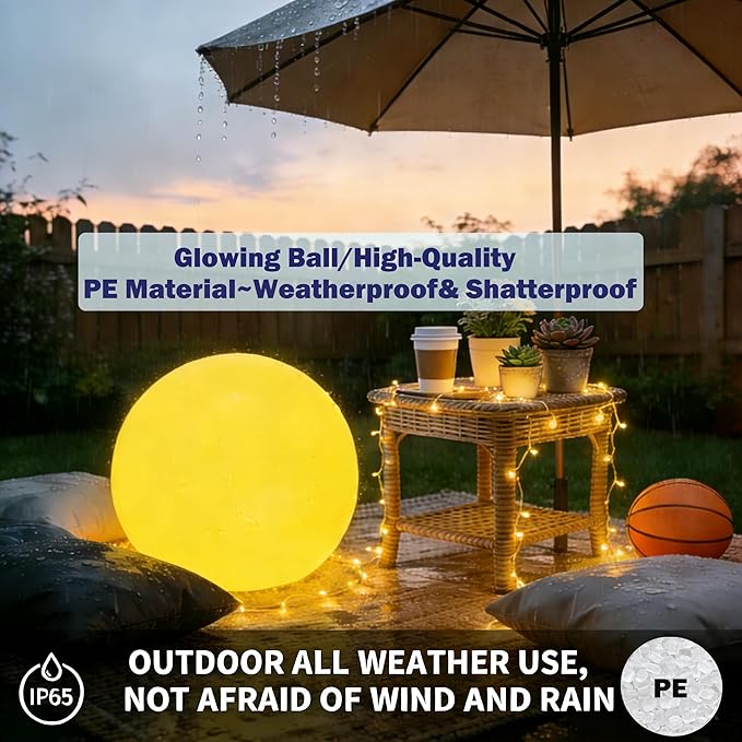 20 inch Large LED Globe Ball Light, Rechargeable LED Orb Light, Dimmable 16 RGB Colors Globe Floor Lamp w/Remote, Indoor/Outdoor Waterproof Glowing Globe Mood Lamp for Home Garden Patio Party