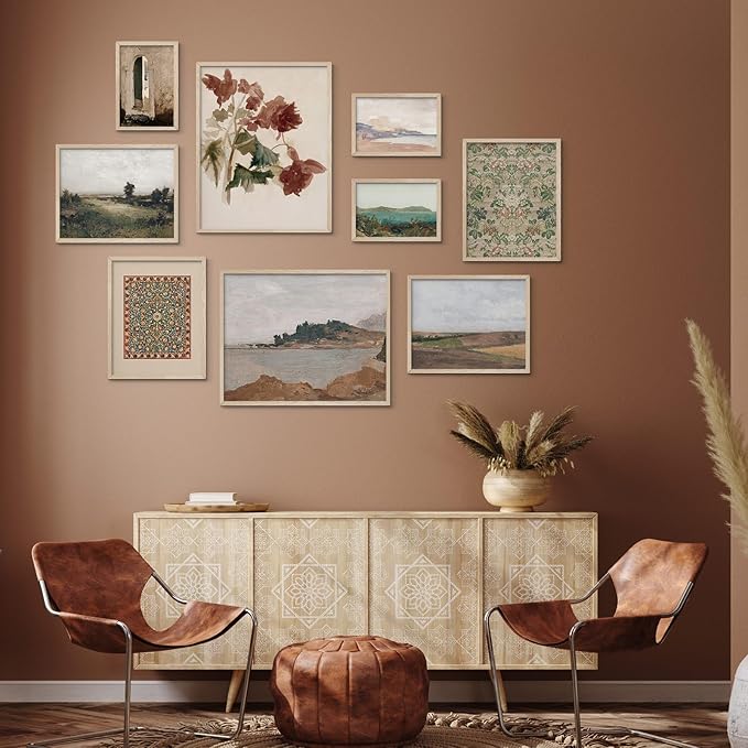 Habseligkeit Retro Prints for Wall Decor, Vintage Wall Art Prints,Aesthetic Landscape Home Decor Unframed, Set of 9