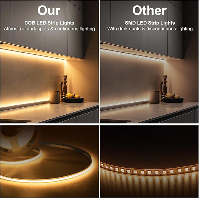 COB LED Strip Lights, 16.4Ft Dimmable White(2700K-6500K) LED Lights for Bedroom with RF Remote, 24V Ultra Bright 2800 LEDs High Density Under Cabinet Lighting for DIY TV LED Backlight Mirror Kitchen