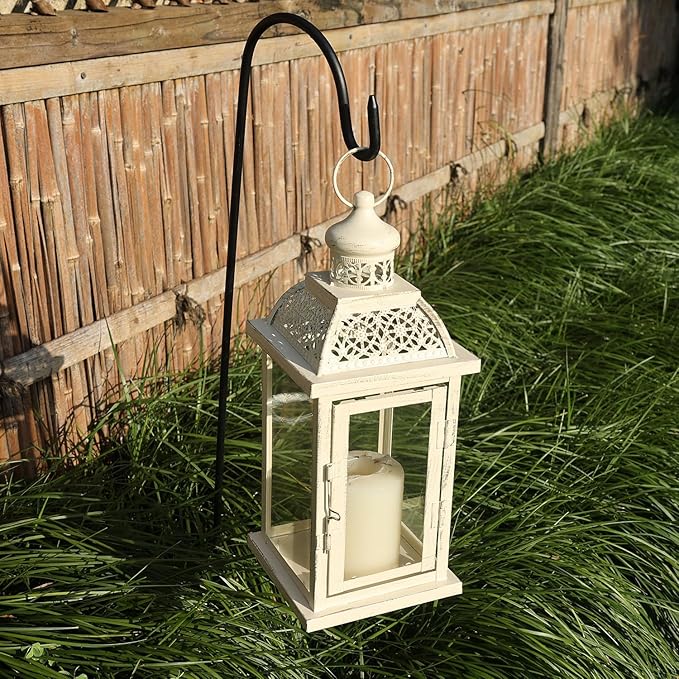 DECORKEY Lantern Decorative Indoor&Outdoor, 14.4'' Large Metal Candle Lanterns, Vintage Hanging Candle Holders Farmhouse Shelf Wedding Front Porch Patio Decor, Christmas Halloween Decorations for Home