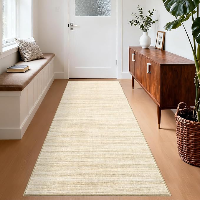 Washable Runner Rug 2x6 Modern Solid Color Kitchen Runner Mat Minimalist Plain Long Runner Rug for Entryway Bedroom Bedside Non Slip Low Pile Boho Accent Solid Runner Rugs for Nursery, Beige