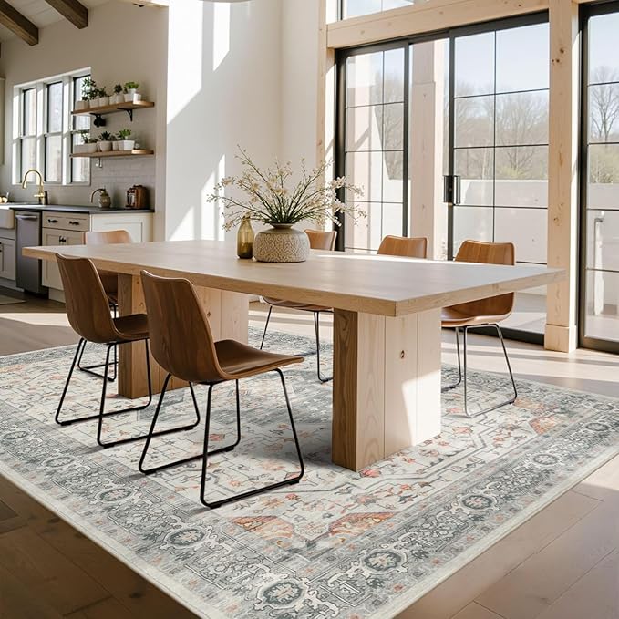 Rugxara 5X7 Taupe Washable Area Rug for Living Room, Vintage Boho Rugs for Office, Dining Room, Kids Room, Farmhouse, Low Pile Non Slip Carpet for High Traffic Areas
