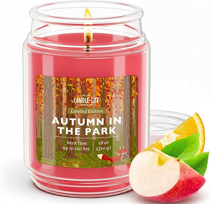 Candle-lite Fall Scented Candles, Macintosh Apple with Creamy Caramel, 18 oz Single-Wick Jar Candle, Proudly Poured in The USA, Autumn Home Decor, 110 Hours of Burn Time, Ideal Gift for Men and Women