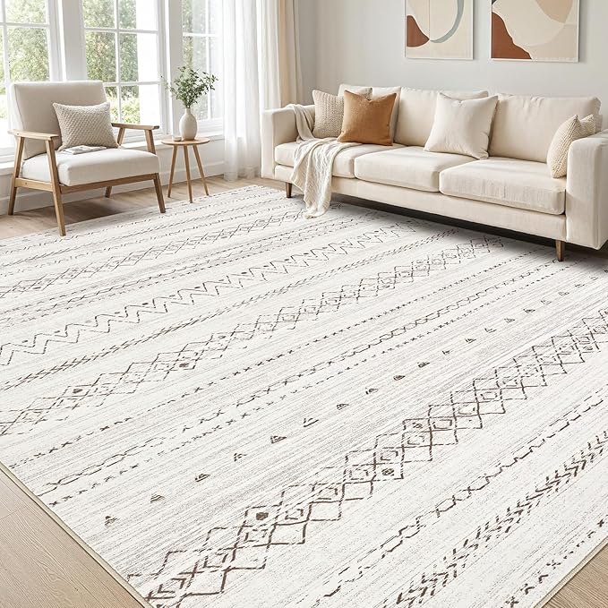 cotiled 7x9 Area Rug Living Room: Washable Boho Rugs with Non Slip Backing Large Soft Indoor Stain Resistant Carpet for Bedroom Farmhouse Dining Room Lightweight Home Decor Brown