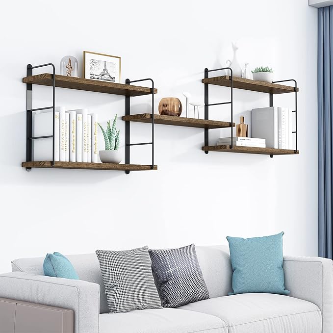 MXCSE Wall Shelves, Wall Mounted Bookshelves, DIY Floating Shelves for Wall, Wood Hanging Book Shelves for Room, Bedroom, Living Room, Easy Installation (Brown, 50W x 17H)
