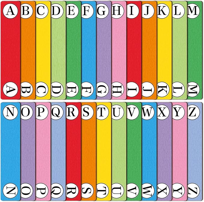 26 Pcs Library Alphabet Book Dividers Wooden Vinyl Record Organizer Separators 26 Alphabetical A-z Dividers Bookshelf Markers for Shelves Cds, Albums, Books(Colorful)