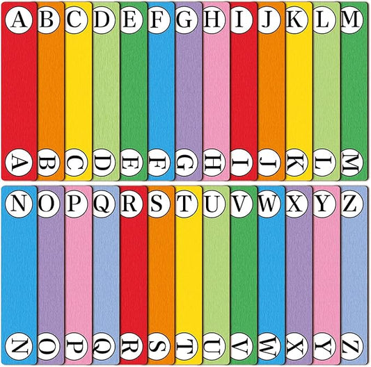 26 Pcs Library Alphabet Book Dividers Wooden Vinyl Record Organizer Separators 26 Alphabetical A-z Dividers Bookshelf Markers for Shelves Cds, Albums, Books(Colorful)