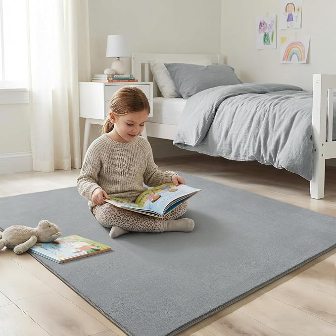 Amearea 4x4 Square Area Rugs for Bedroom Living Room, Modern Grey Thickened Memory Foam Rug, Fluffy Indoor Washable Rug Non Slip Minimalist Carpet for Entryway Kids Boys Girls Dorm Nursery Room Decor