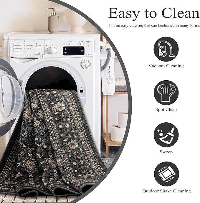 Ruaruarug Area Rug Non Slip Machine Washable Ultra Soft Living Room/Bedroom/Kitchen/Outdoor/Classroom Black Grey, 2'×6'