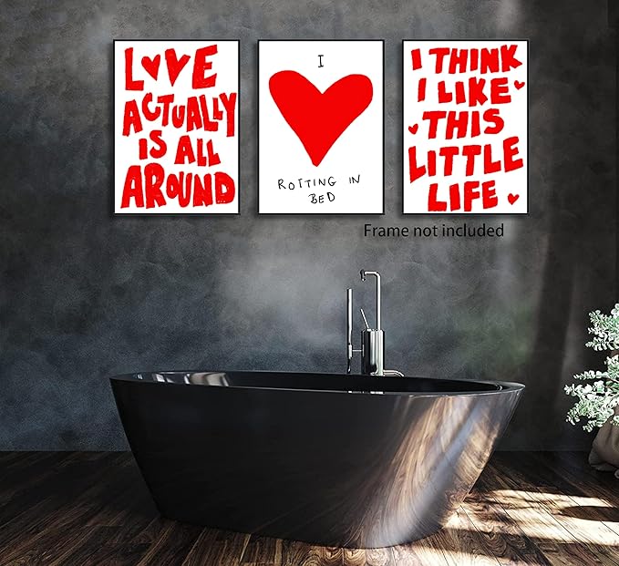 3Pcs Trendy Red Preppy Canvas Wall Art Inspirational Love Quotes Wall Decor Love Is All Around Painting Pictures Vintage Valentine Poster Prints for Girl Apartment Home Aesthetic Decoration unframed