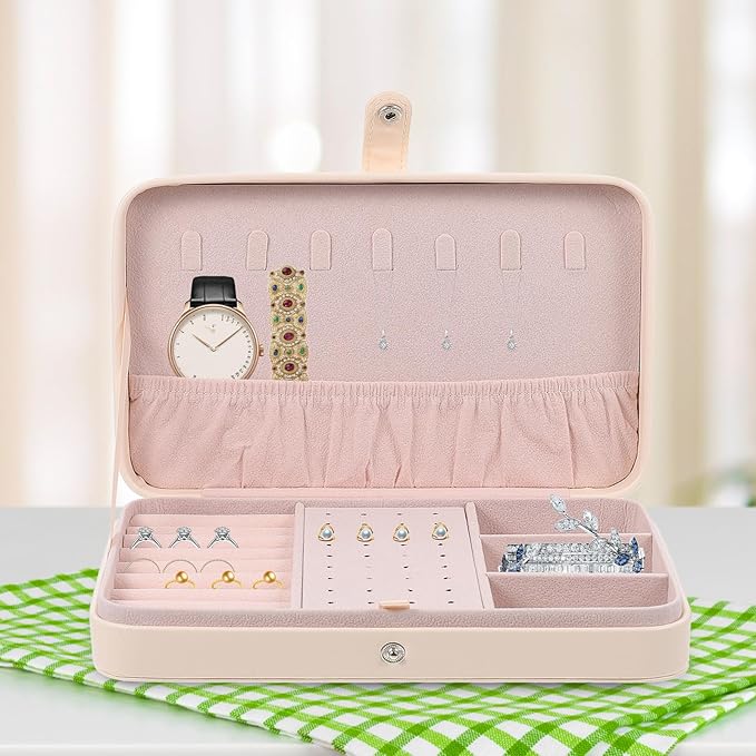 Sosoport Double Layer Jewelry Box for Women Portable Desktop Makeup Organizer and Storage Case Compact Multifunctional Watch and Jewelry Holder