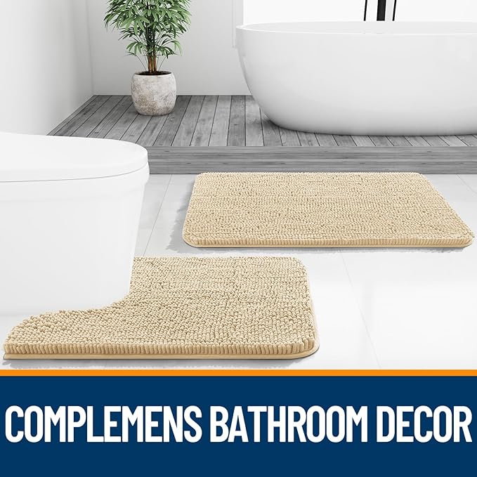 OLANLY Large Bathroom Rugs 45x27, Extra Soft Absorbent Chenille Bath Rugs, Rubber Backing Quick Dry, Machine Washable Bath Mats for Bathroom Floor, Tub and Shower, Home Decor Accessories, Beige