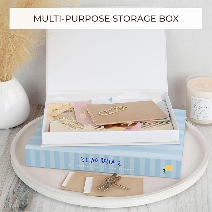 Beautiful Decorative Books - Set of 2 Boxes Enhance Your Coffee Table, Bookshelf or Mantel Shelf Decor - Aesthetic Fake/Faux Books for Modern Home Decoration, Photo Storage and as a Keepsake Box