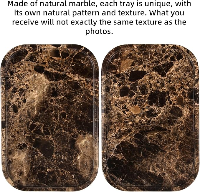 Marble Bathroom Vanity Tray, Natural Marble Home Kitchen Table Tray, Stone Decorative Countertop Serving Organizer for Dresser Coffee Perfume Jewelry Makeup (1, Dark Brown L, 12 * 8 * 0.8)