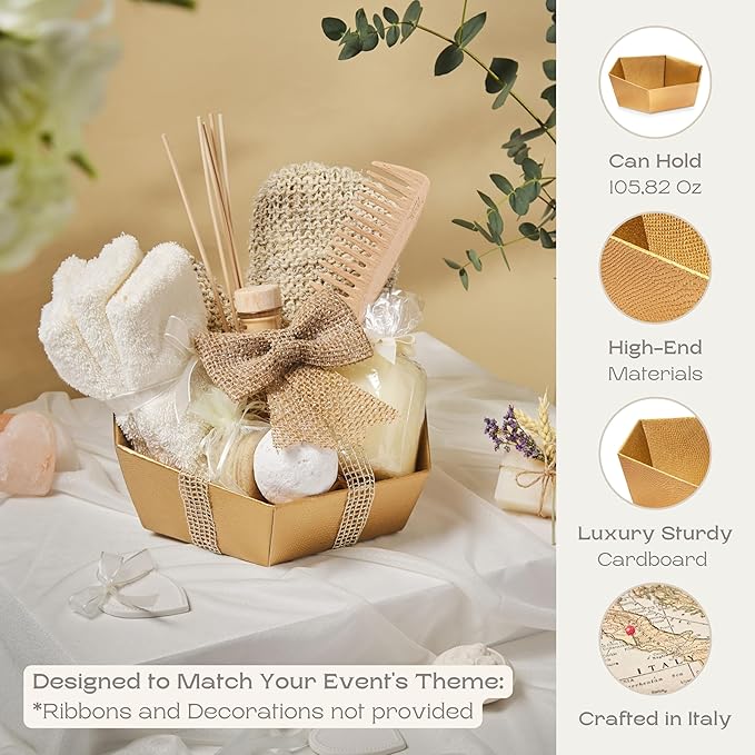 Pack of 5 Empty Baskets for Gifts - Containers Ideal for Christmas and Wedding - 8" x 6.69" x 2.75" Gold