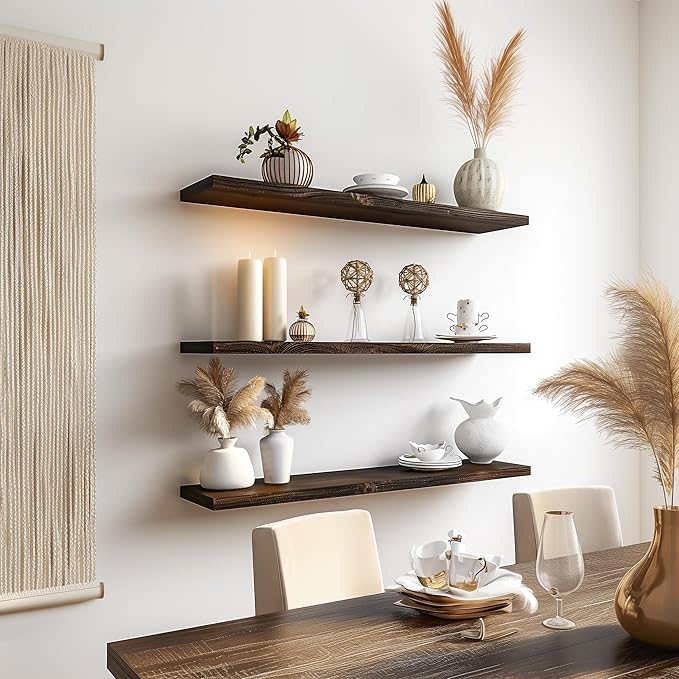 GXYAWPJ 36 Inch Floating Shelves for Wall Rustic Brown Wood Wall Shelves for Bedroom Set of 4