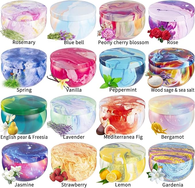 YOROXRG 16 Pack Scented Candles Gift Set - 2.5oz Strong Fragrance Natural Soy Wax Candles in Portable Travel Tin Jars - Perfect for Home Decoration and Gifting