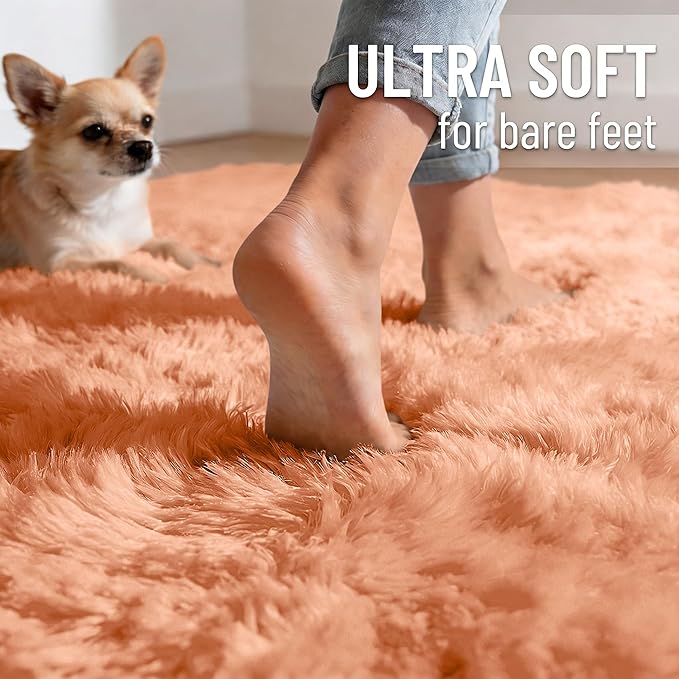 OLANLY 9x12 Machine Washable Large Area Rugs for Living Room, Bedroom, Soft Fluffy Shaggy Bedside Rug, Indoor Floor Carpet for Kids Girls and Boys, Dorms, Nursery, Home Decor, Muted Orange