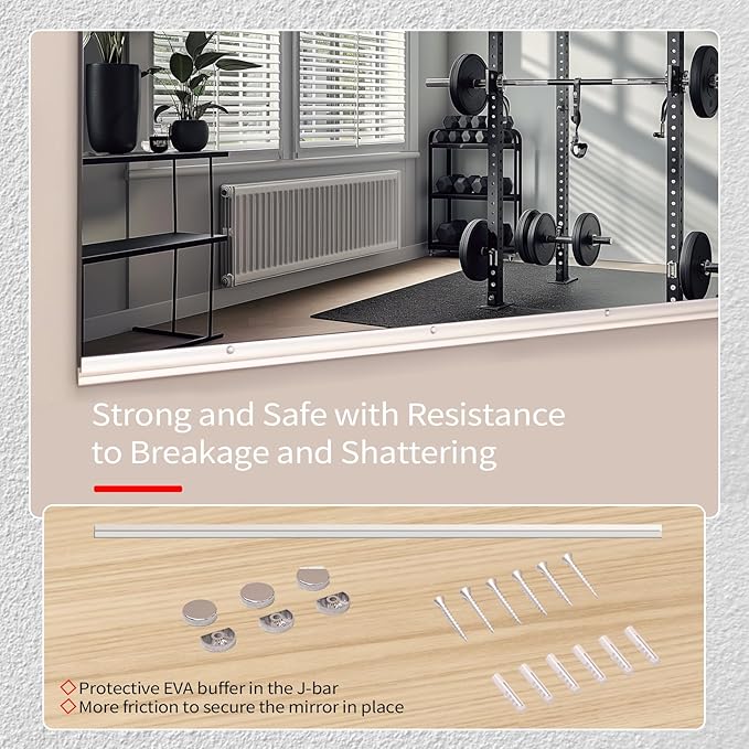 JAMBALAY Tempered Glass Home Gym Mirror, 2Pcs 48"x30" Large Gym Mirror, HD Large Full Body Mirrors for Dance, Yoga, Frameless, Fitness, Garage