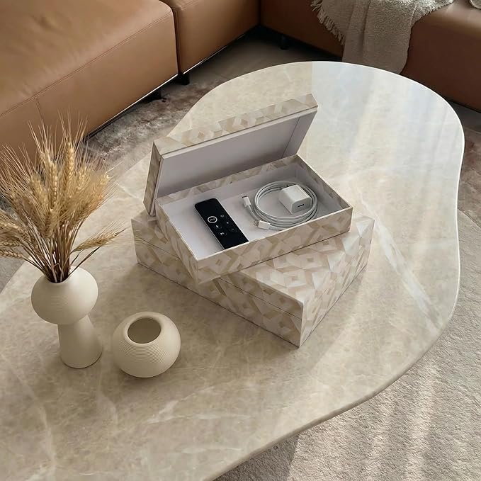 ZICOTO Decorative Storage Boxes with Lids - Set of 2 Beautiful Organizer Bins for Your Bookshelf Home Decor - Safely Store Photos, Documents and Memory Box Keepsakes on Your Shelves in Style