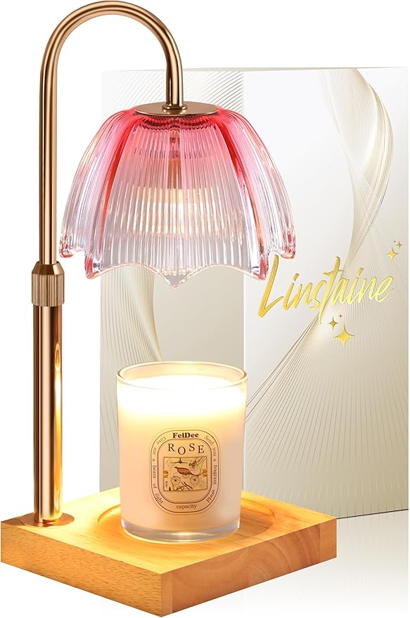 Candle Warmer Lamp with Timer Dimmable Adjustable Height, Cozy Home Decor House Warming Christmas Birthday Gifts for Women, Flower Candle Lamp Wax Melt Warmer for Scented Jar Candles, Gradient Pink