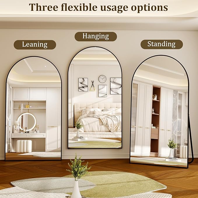 86" x 40" Large Arch Full Length Mirror - Floor Full Body Mirror with Aluminum Frame - Standing, Leaning or Hanging, for Bedroom, Living Room, Black