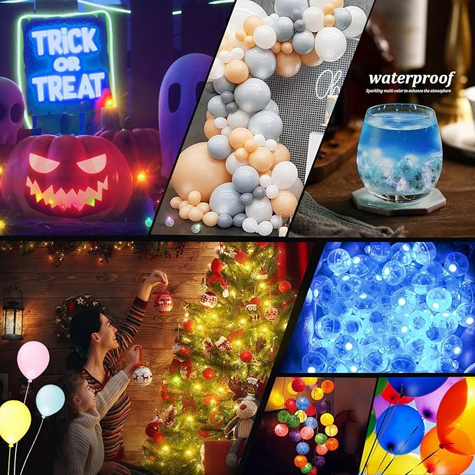 200pcs Blue LED Balloon Lights, LED Round Ball Lamp Tiny Lighting Decoration for Indoor Outdoor Party Event Fun Wedding Festival Birthday Halloween Christmas Party Supplies