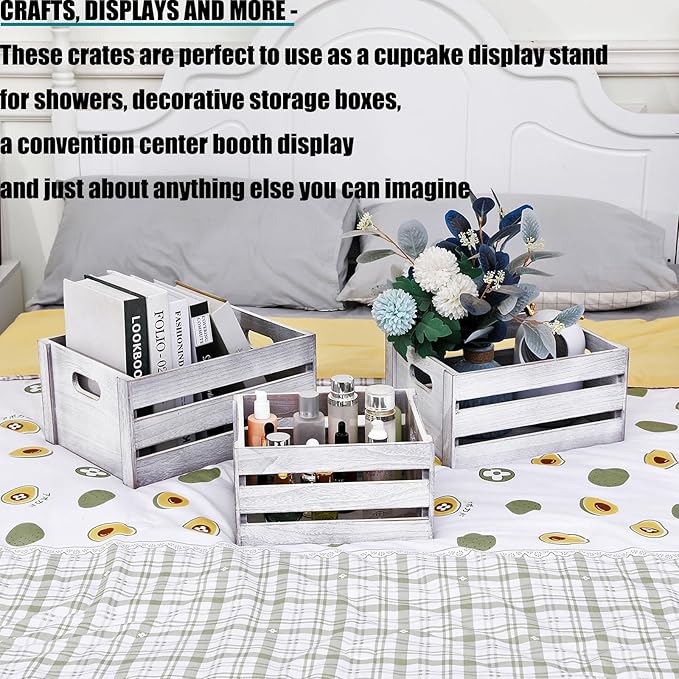 Storage Crates 3 Pcs Wooden Crates Decorative Boxes,Nesting Storage Container Rustic White,Boxes for Storage, Display,Decor