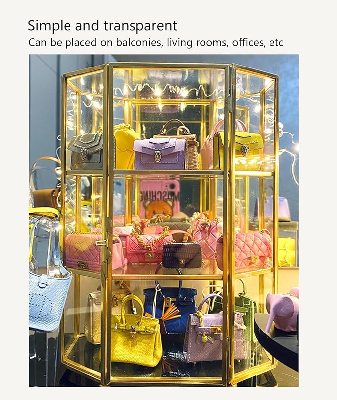 Clear Glass Storage Box, Glass Display Case, Three Layer Jewelry Case, Makeup Box, Keepsake Organizer, Multifunctional Display Cabinet for Vanity Decor Home Dresser, Gold ﻿