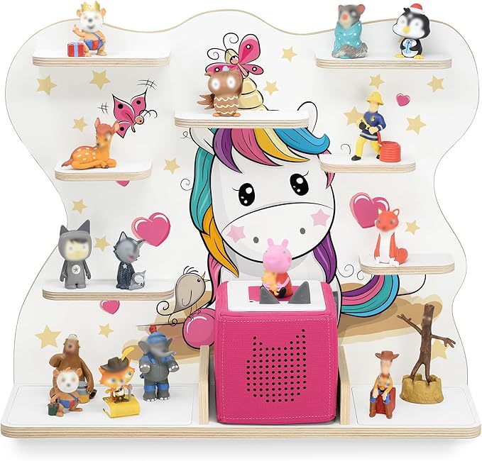 stadtecken Wooden Shelf for Music Box I Suitable for The Toniebox and ca. 50 Tonies I Perfect Storage in The Children's Room I for Setting up or Hanging (Large, Pony)
