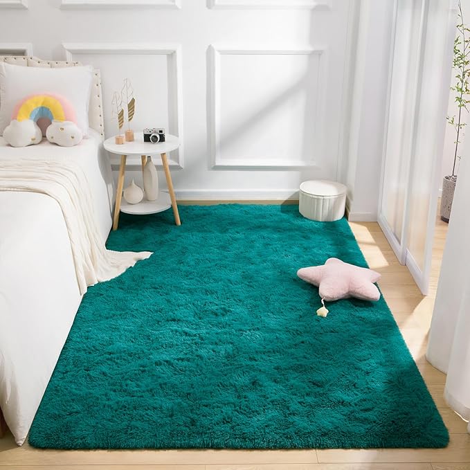 BENRON Teal Green Fluffy Rugs for Living Room Bedroom 4x6, Soft Plush Fuzzy Shaggy Rugs for Kids Girls Boys Room Decor, Washable Indoor Floor Carpets
