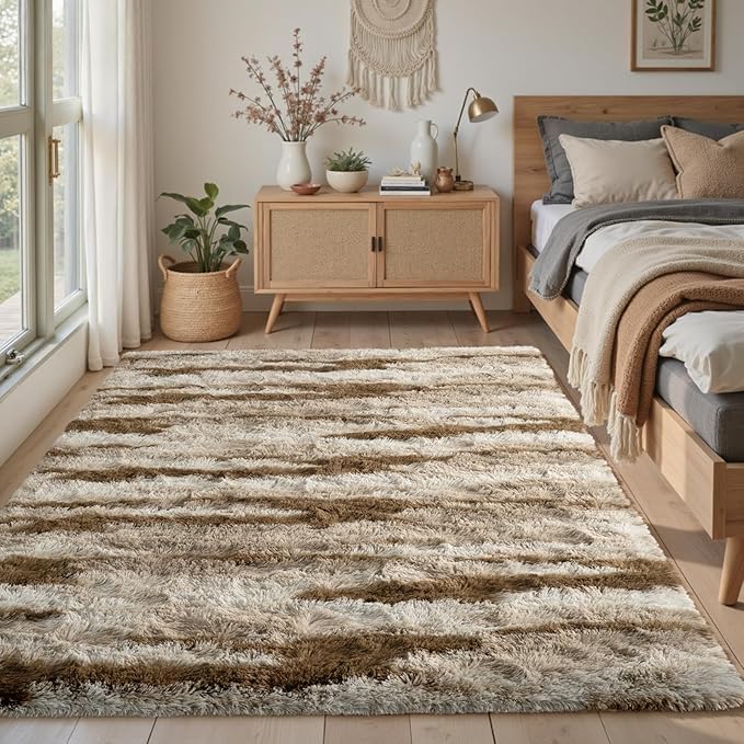 4x6 Ft Fuzzy Rugs for Bedroom,Khaki Neutral Area Rug Non-Slip,Carpet for Living Room Nursery Kids PlayRoom Indoor Modern Plush Carpets