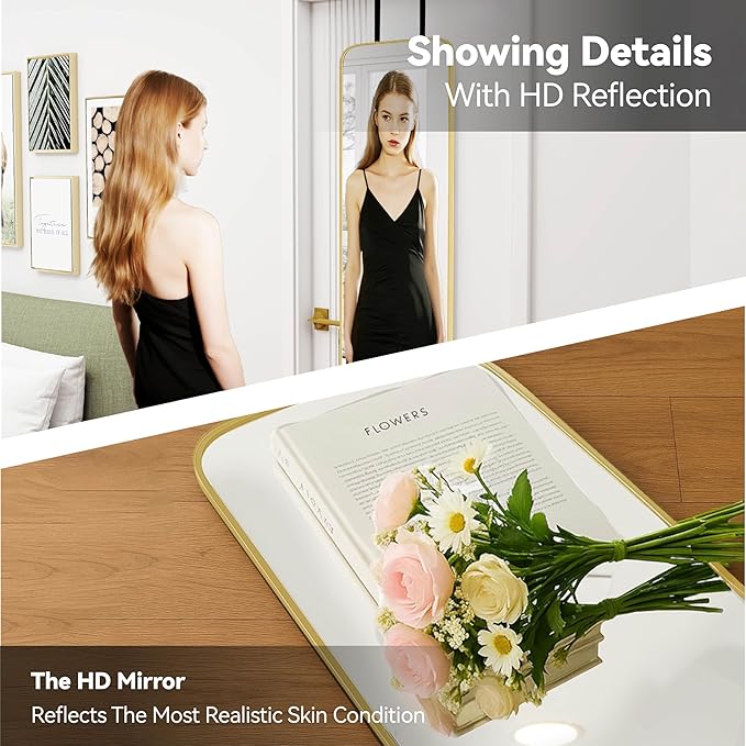 SCWF-GZ 47x14 Mirror Full Length Door Hanging Wall Mounted Aluminum Alloy Metal Frame Dressing Make-up Save Space Half Body Mirrors for Entryway Bedroom Bathroom Living Room 47 inch Gold