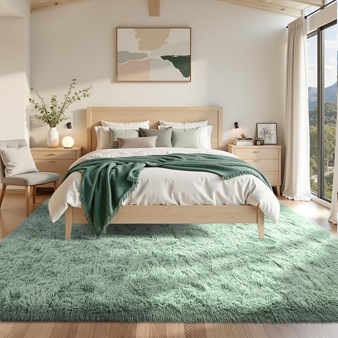 8x10 Area Rugs for Living Room Sage Green,Plush Soft Grass Fluffy Nursery Bedroom Carpet for Kids Teens Home Decor Aesthetic