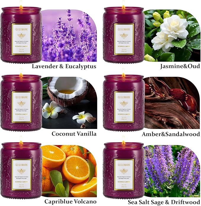 6 Pack Candles for Home Scented, Christmas Gifts Candle Set for Women, 42 oz 300 Soy Wax Long Lasting Candles Gift for Birthday Mother's Thanksgiving Day Present (Purple)