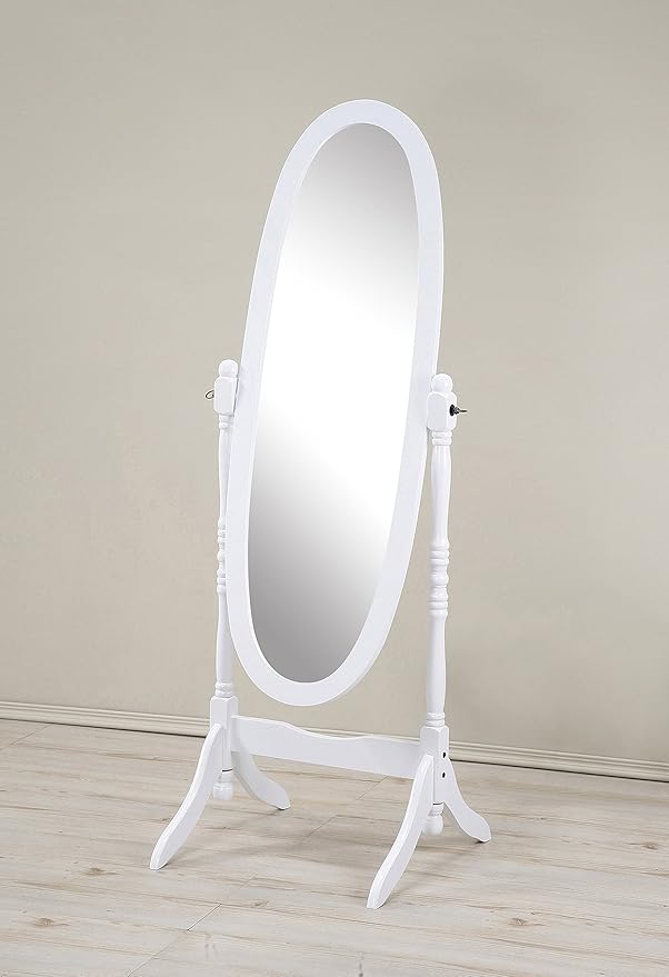Roundhill Furniture Traditional Queen Anna Style Wood Floor Cheval Mirror, White