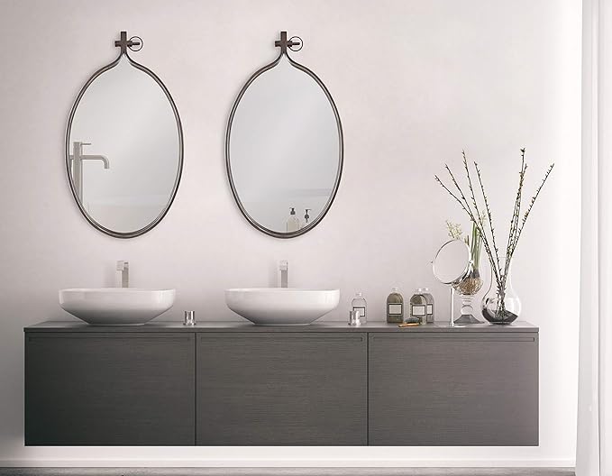 Kate and Laurel Yitro Rustic Oval Metal Framed Wall Mirror, 20 x 34, Rustic Metal, Chic Industrial Accent Mirror for Wall