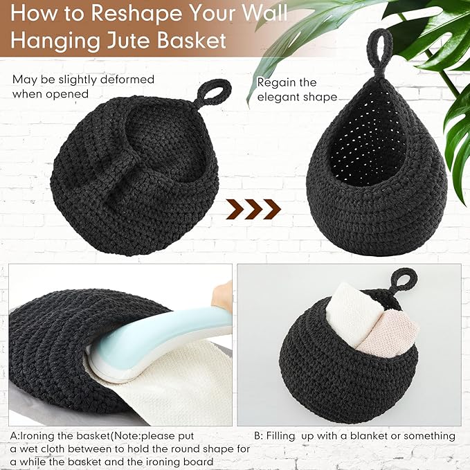 Honeydak Boho Decor Hanging Wall Baskets for Kitchen 3 Pack Teardrop Baskets with Hooks Storage Fruit Onion Vegetable Potato for Home 3 Sizes(Light Grey, White, Dark Grey,Teardrop,Cotton Rope)