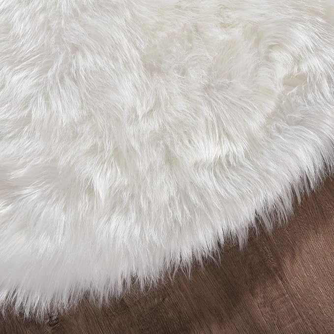Goolela White Round Rug 3ft Fluffy Faux Sheepskin Fur Rug Small Circle Fuzzy Furry Rug for Bedroom Dorm Bedside Plush Washable Carpet
