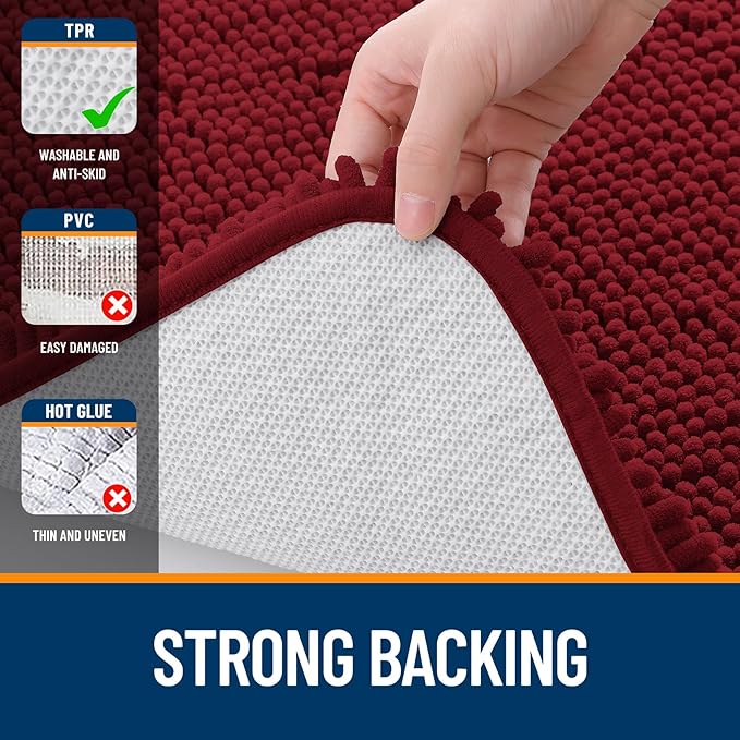 OLANLY Bathroom Runner Rugs 59x24, Extra Soft Absorbent Chenille Bath Rugs, Rubber Backing Quick Dry, Machine Washable Long Bath Mats for Bathroom Floor, Tub and Shower, Home Decor Accessories, Red