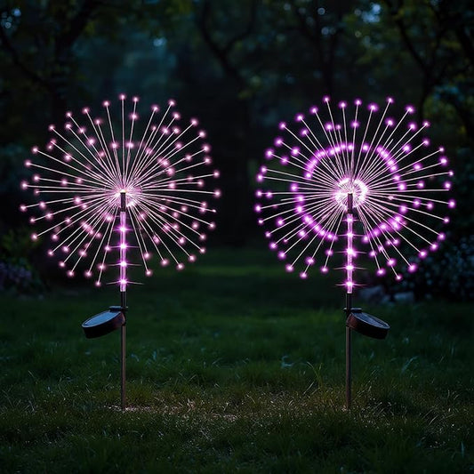 2 Pack 250LED Solar Garden Lights Outdoor, Dual Lighting Modes Firework Lights Solar Powered, Waterproof Twinkle Fairy Light Outside for Yard Patio Pathway Christmas Party Decorative（Purple