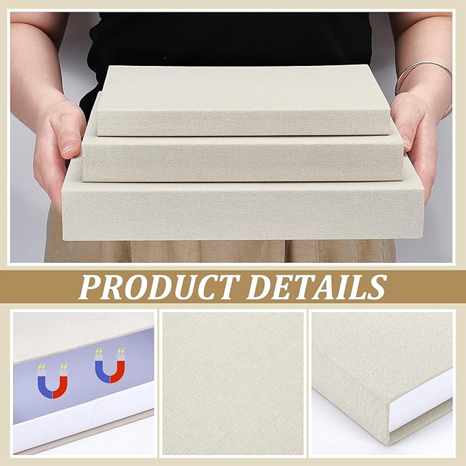 Beautiful Decorative Books Set of 3 Modern Linen Decorative Faux Book Boxes Bookshelf or Mantel Decor Photo Storage Keepsake Box Faux Book Decor for Coffee Table Bookshelf Entryway Tables