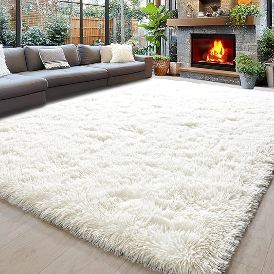 Area Rugs 10x14 for Living Room, Ultra Soft Fluffy Rugs for Bedroom, Non-Slip Furry Large Rug for Teen Girls and Boys,Nursery Kids Room Dorm Home Decor, High Pile Plush Floor Carpet, Cream White
