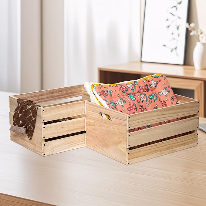 20" L Oversize Wooden Crates For Storage, Wood Milk Crates Of Farmhouse Log Color ,Suitable for DIY,Vinyl Record Storage Crates,Extra Large Size Rustic Decration Wood Storage Crates .