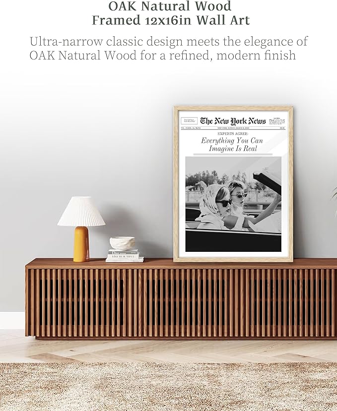 iHery Everything You Can Imagine Is Real Framed Trendy NewsPaper Wall Art, Natural OAK Wood 12x16in Canvas Wall Art Decor For Bedroom, Vintage Hot Girls Prints Living Room Home Décor 1Pack