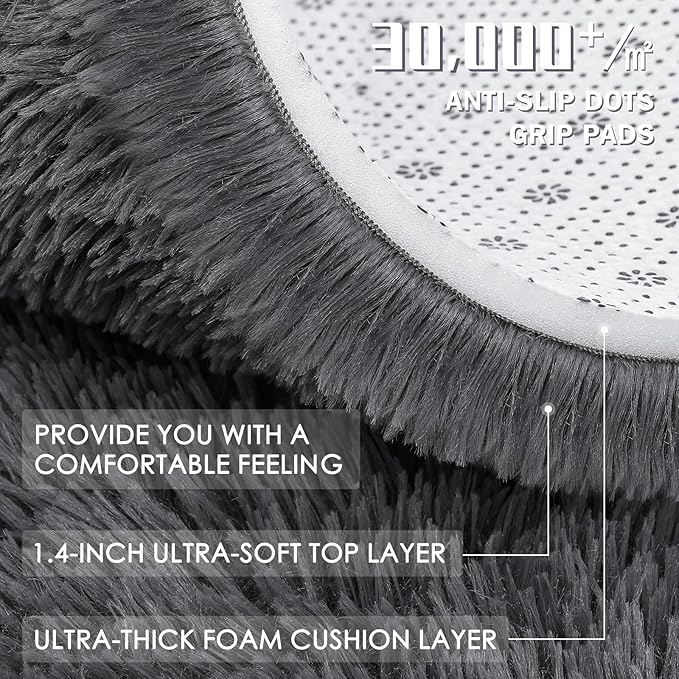 OLANLY 3x8 Machine Washable Runner Rugs for Hallway, Soft Fluffy Shaggy Bedside Rugs for Bedroom, Living Room, Indoor Floor Carpet for Kids Girls and Boys, Nursery Rooms, Home Decor Aesthetic, Grey